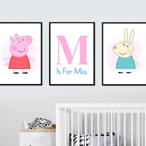 Juego de 3 impresiones de Peppa Pig personalizadas para dormitorio