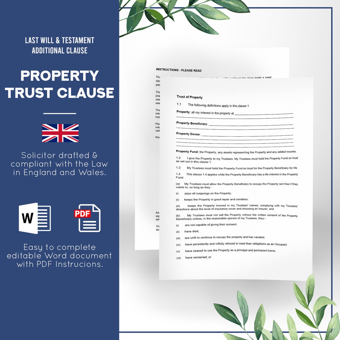 Property Trust Clause - Last Will and Testament Template UK - Compliant ...