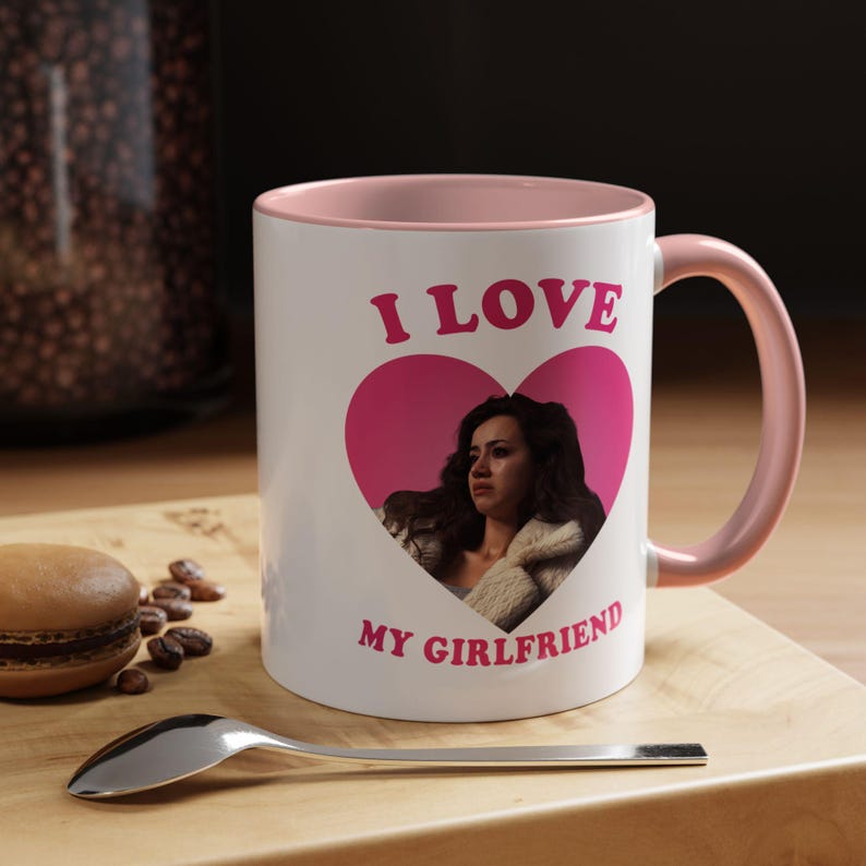 I love my girlfriend Priscilla Delgado as Angel retro heart Mug, Priscilla Delgado as Angel Design Accent Ceramic Mug, (11oz) image 1