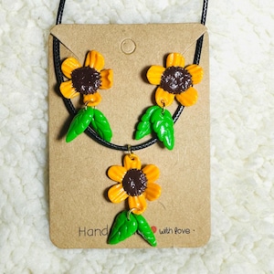 Handcrafted Polymer Clay Sunflower Jewelry Set – Necklace & Earrings for Nature Lovers Summer Statement Accessory, Fun Whimsical Gift
