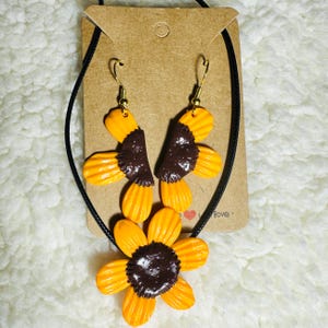 Handmade Sunflower Necklace & Earrings Set – Polymer Clay Floral Jewelry – Cute Gift for Women – Bright Boho Summer Accessories