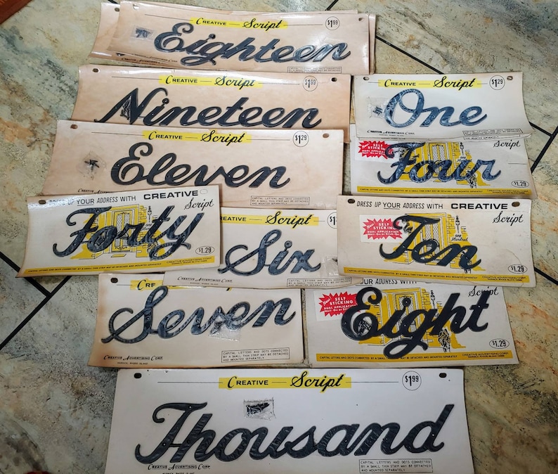 Script Address Numbers Ten Vintage House Address Numbers NIP Mid Mod Cursive Words Creative Script ...
