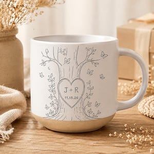Personalized Engraved Pottery Mug For Couple, Custom Heart Tree Mug, Wedding Gifts, Personalized Mr Mrs Gift, Anniversary Engagement Gift