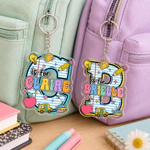 Personalized Back To School Alphabet Kids Keychain, Kids Backpack Tag, School Bag Charm, Kindergarten Keychain, First Day Of School Gift
