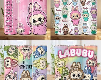 Funny Cartoon Character 20oz Skinny Tumbler Wrap PNG, Trending Pink Cartoon Character Design, Perfect Gift for Kids Png, Instant Download