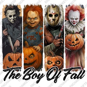The Boy Of Fall png, Halloween-horrorpersonages png, horror Halloween png, horror vriendenpersonage, eng, retro halloweenshirt png