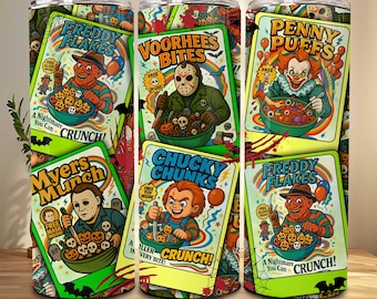Papier d&#39;emballage de céréales 20 oz, personnage d&#39;horreur, gobelet skinny tueurs de céréales rigolos, papier d&#39;emballage droit personnages de films d&#39;horreur, saison fantasmagorique