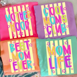 Neon Stripes Cool Moms Club Png Bundle, Preppy Mom Shirt Design, Motherhood Png, Mom Life Png, Best Mom Ever Png, Polka Dots Png, Colorful