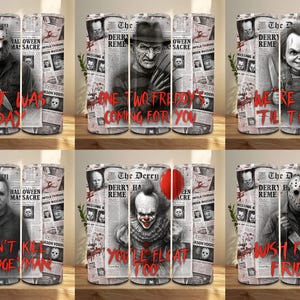 Envoltura para vaso de 20 oz de Amigos del Terror de Halloween, Vaso Delgado de Amigos de Halloween, Envoltura para vaso recto de Película de Terror, Serie de Halloween Asesino Png