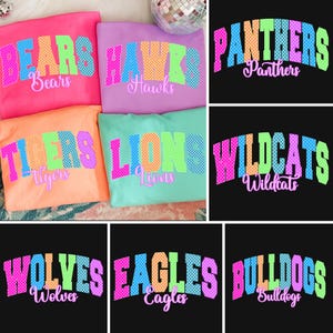 Preppy Sport Mascot Bundle Png, Mascot Team Png, School Spirit, Eagles Tigers Wildcats Bulldogs Png,Game Day, Sport Team Png, Neon Checkered