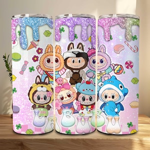 Doll Characters Twinkle Drip 20oz Skinny Tumbler Wrap, Pink Monster Doll Cartoon Tumbler Wrap, Perfect Gift for Kid, Monster Doll and Friend
