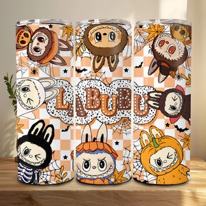 Monster Doll Horror Friends 20oz beker wrap, kawaii monsters magere beker, Halloween stripfiguur beker wrap, spookachtig seizoen png