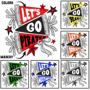 Personalized Let&#39;s Go Flag Png Bundle, Custom Mascot Team Flag, Game Day Png, Sport/ School Team, Pennant Cheer Png, School Spirit, Coloful