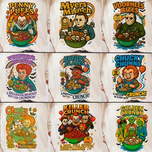 Horror Character Cereal Png Bundle, Funny Cereal Killers Png, Horror Movie Characters Png, Scary Movies, Spooky Season, Halloween Movie Png