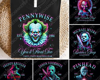 Horror Friends Halloween Png Bundle, Movie Killers Néon Png, Personnages Horreur Png, Série D&#39;Halloween Killer, Film D&#39;horreur Png, Ambiance Spooky