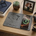Personalized Dad Sketch Line Art Leather Charging Pad, Custom Photo Father's Day Gift For Dad, Husband Custom Wireless Charger Pad For Him