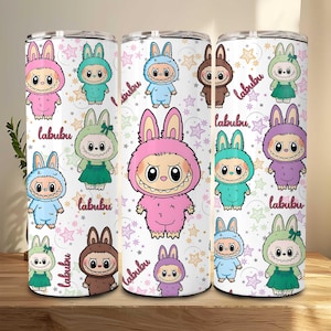 Zabawna postać z kreskówki 20oz Skinny Tumbler Wrap PNG, Trendy różowy projekt postaci z kreskówek, Idealny prezent dla dzieci Png, Natychmiastowe pobieranie