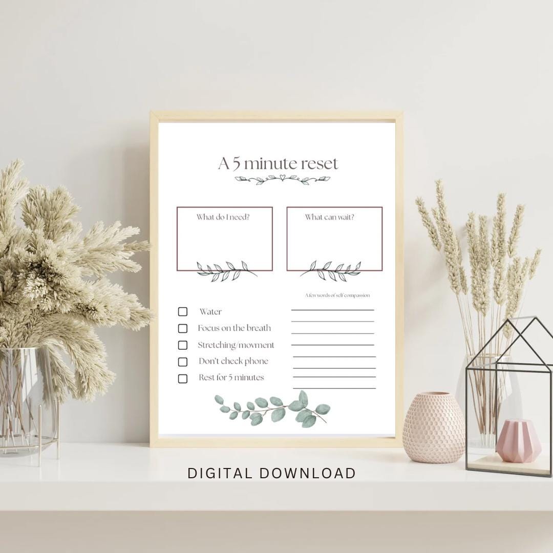 Grounding Exercise Worksheet: 5 Minute Reset for Mums (PDF Printable ...