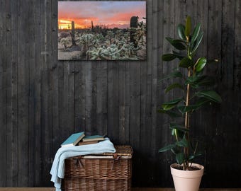 Monsoon Sunset Thin Canvas - Saguaro National Park Misty Arizona Wall Art