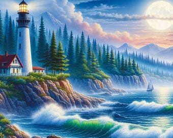 Leuchtturm-Leinwandbild, Küstenlandschaft, maritime Meeresdekoration