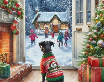 Christmas Dog Canvas Wall Art, Holiday Pet Decor, Cozy Winter Dog Art, Christmas Home Decor