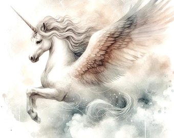 Unicorn Canvas Wall Art – Whimsical Watercolor Fantasy Print – Magical Nursery Decor – Fairytale Unicorn Gift