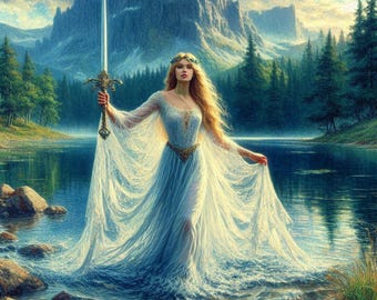 Lady of the Lake Canvas – Dreamy Watercolor Arthurian Legend Art
