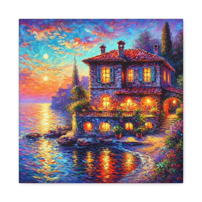 Italian Villa Canvas – Coastal Wall Art, Mediterranean Travel Print ...