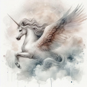 Unicorn Canvas Wall Art – Whimsical Watercolor Fantasy Print – Magical Nursery Decor – Fairytale Unicorn Gift