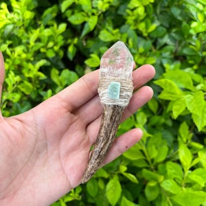 Pocket Wand Antler Clear Quartz Wand Crystal Point Wands Healing Crystals Handmade Scepter Witch Protective Wand Wiccan Decor Altar Ideas