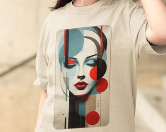 Abstract Geometric Face Art T-Shirt, Modern Portrait Tee