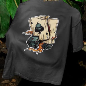 Arte de presente de cartas de jogar flamejantes, design de dados e caveira, presente exclusivo para jogadores, fãs de pôquer e entusiastas de cassino