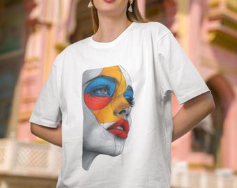 Abstract Woman Face T-Shirt, Colorful Portrait Art Tee