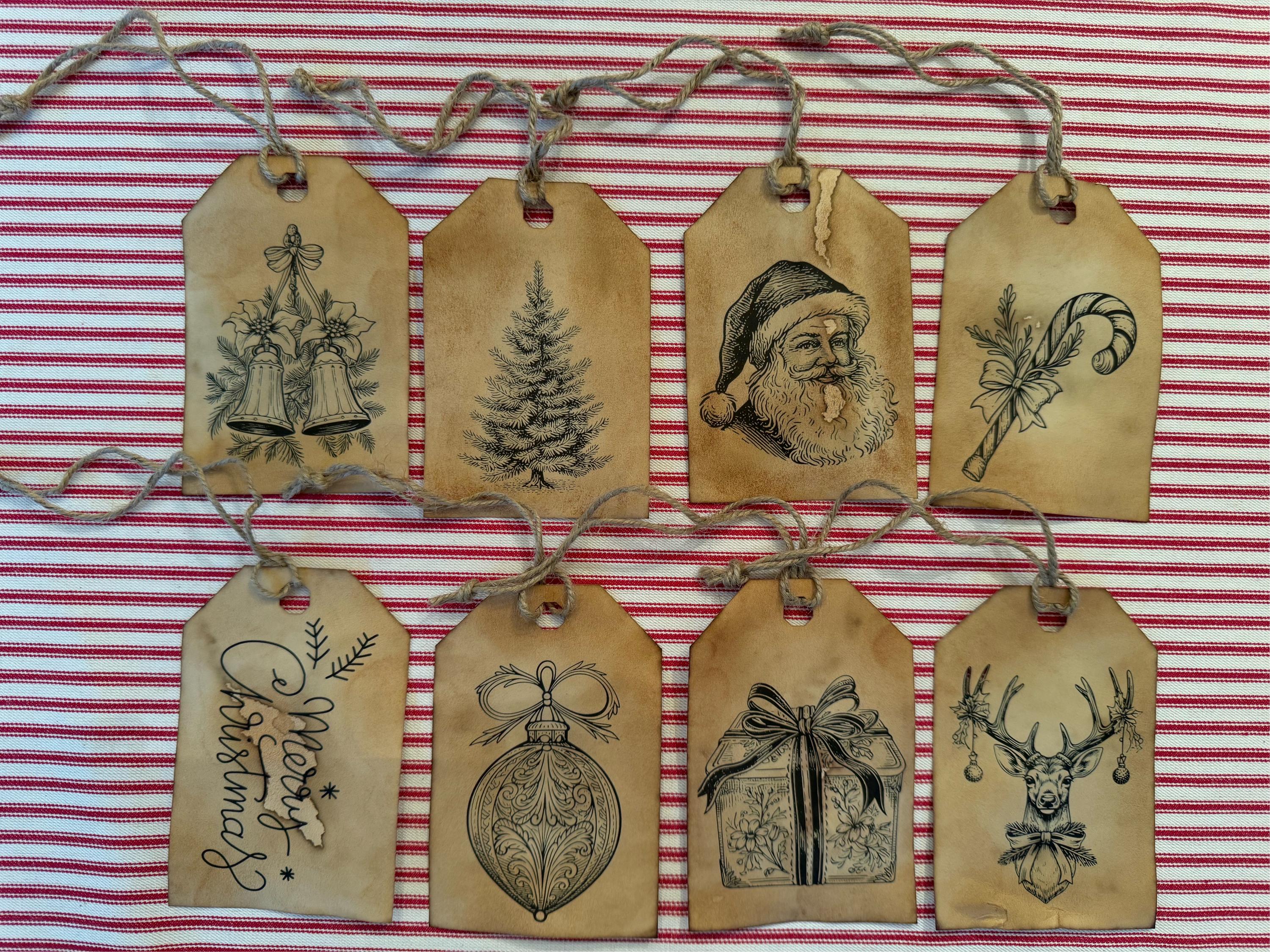 Vintage Christmas Tags, Primitive Hand Dyed Christmas Tags, Country ...