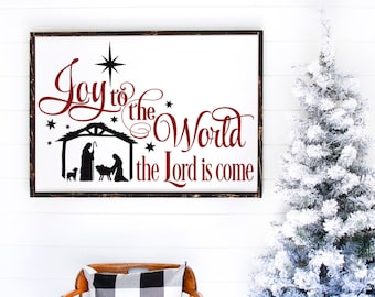 Cutout Holiday Decoration Joy Nativity Scene Wooden Wall Hanging Christmas Sign with Star
