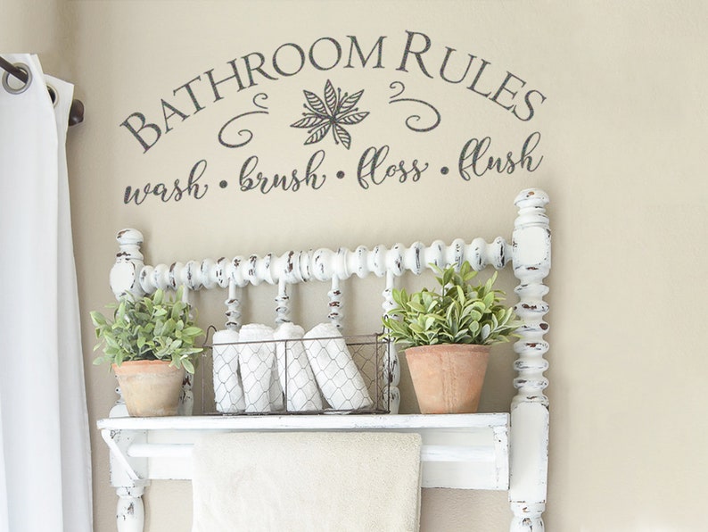 Farmhouse Bathroom Wall Decor Rules Wash Brush Floss Flush Decal Or Sign Stencil