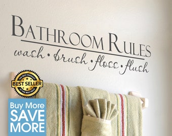 Bathroom Wall Decor Bathroom Wall Decal Bathroom Sign "Bathroom Rules- Wash Brush Floss Flush" Sign Bathroom Wall Art Vinyl Decal