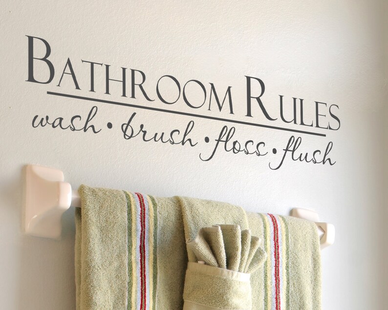 Bathroom Wall Decor Bathroom Wall Decal Bathroom Sign Bathroom Rules Wash Brush Floss Flush Sign Bathroom Wall Art Vinyl Decal image 2