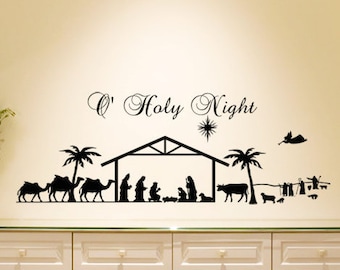 Nativity Scene Nativity Set Christmas Decor Wall Decal O Holy Night Nativity Silhouette Christmas Vinyl Decal Nativity Sign Holiday Decal