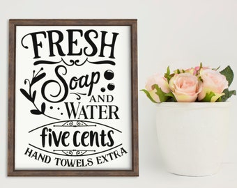 Bathroom Wall Decor| Bathroom Sign| Farmhouse Bathroom Wall Decal Vinyl Lettering or Wood Sign Stencil "Fresh Soap, Water, and Towels"