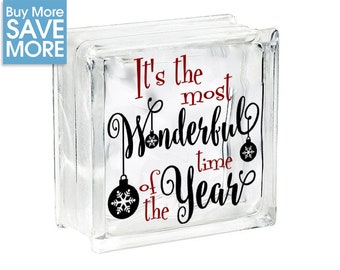 Glass Block Decals/ Christmas Vinyl Decals/ Christmas Decor It's the Most Wonderful Time Christmas Decal
