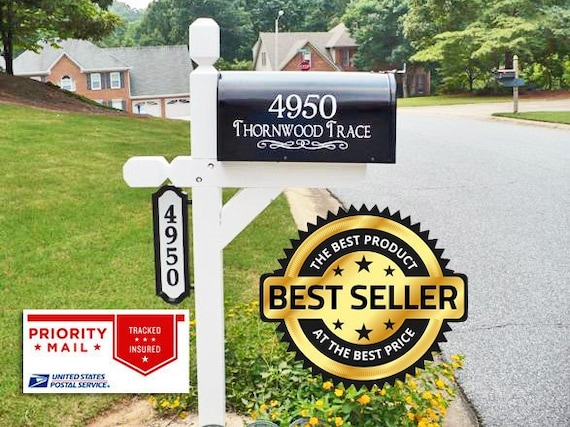 MAILBOX CUSTOM LETTERING ADDRESS 5/" X 9/" Decal Sticker Name Street SET OF 2