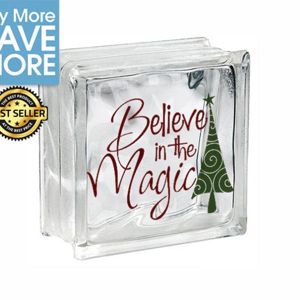 Glass Block Decals/ Christmas Decals/ Christmas Tree Christmas Decoration Believe in the Magic Vinyl Decal / Glass Block Sticker