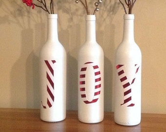 Wine Bottle Decor Vinyl Lettering Christmas Decoration Candy Cane JOY Sign Holiday Decor Christmas Crafts