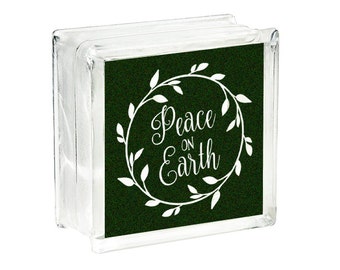 Christmas Glass Block Decal Sticker "Peace on Earth" Wreath Decal Christmas Light DIY Glass Block Light Decal Sticker Holiday Sign Vinyl