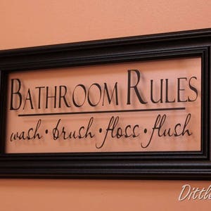 Bathroom Wall Decor Bathroom Wall Decal Bathroom Sign Bathroom Rules Wash Brush Floss Flush Sign Bathroom Wall Art Vinyl Decal image 5