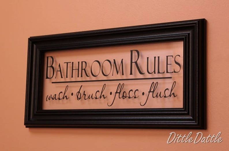 Bathroom Wall Decor Bathroom Wall Decal Bathroom Sign Bathroom Rules Wash Brush Floss Flush Sign Bathroom Wall Art Vinyl Decal image 5