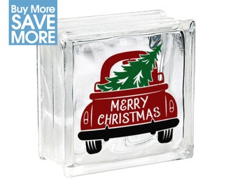 Glass Block Decals/ Christmas Vinyl Decals/ Red Truck Vinyl Decal/ Merry Christmas Decal / Glass Block Sticker