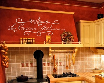 Kitchen Wall Decal "La Cucina Italiana" (The Italian Kitchen) Vinyl Lettering Wall Sticker