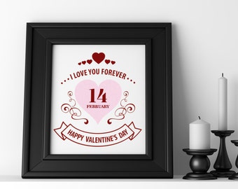 Happy Valentines Day Decor or Gift Wall Decal Sign I Love You Forever Vinyl Decal Sticker for Decorations on Frames, Wood, or Glass Wall Art